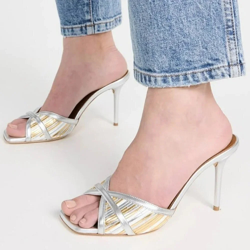 Malone Souliers Women's Perla 85 Metallic Mules Sandals Size 36.5 EU (MSRP $695) - Picture 2 of 11